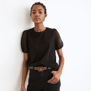 NEW Madewell Striped Sheer-Sleeve Knit Top